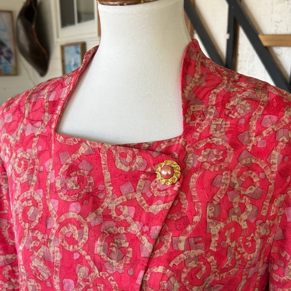 Vintage Japanese Silk Brocade Jacket Women Size 12 Pink Gold Elegant Statement - Picture 3 of 10
